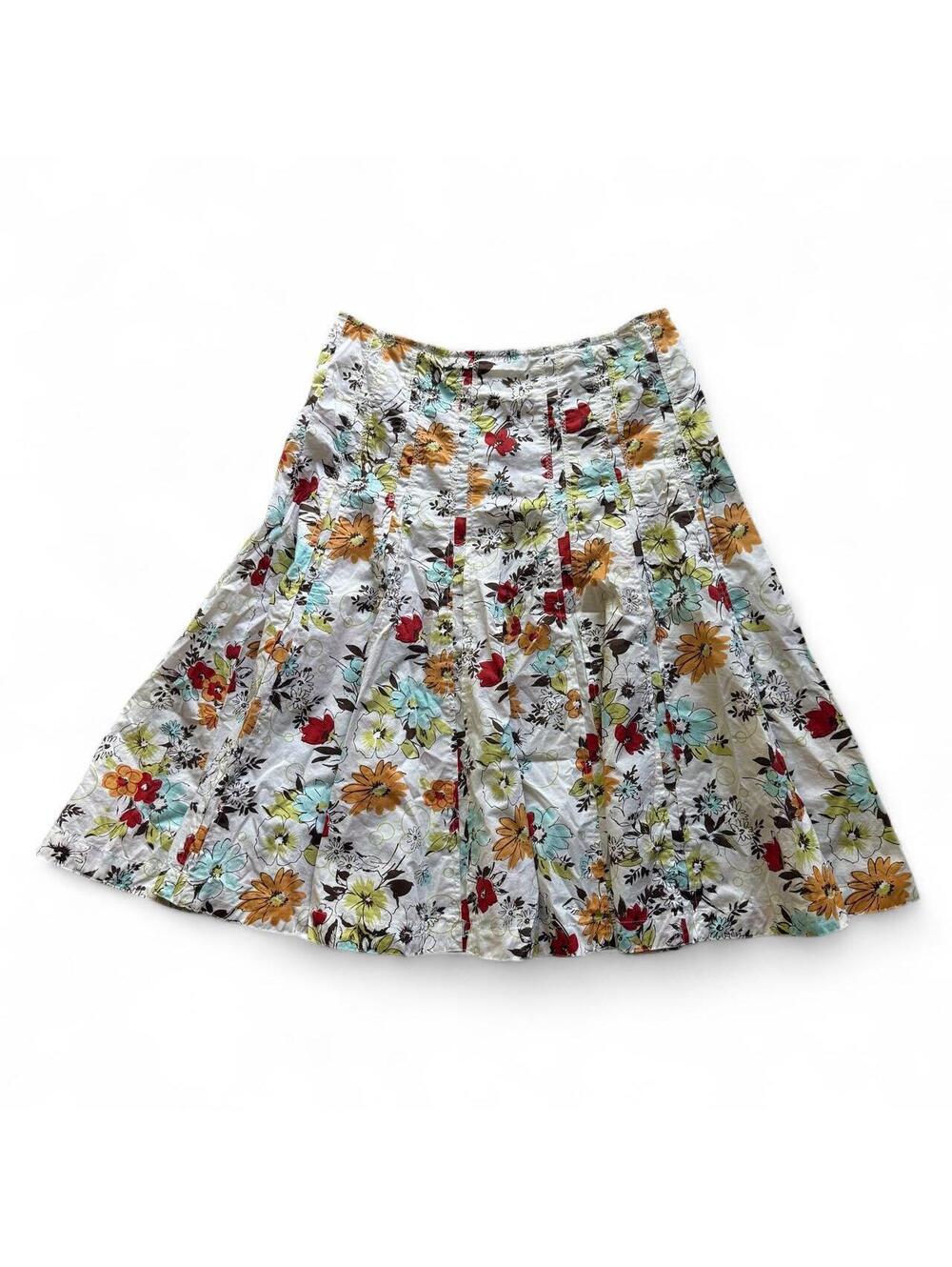 CAbi Palapa Dolly Floral Pleated Cotton A Line Midi Skirt Cottagecore